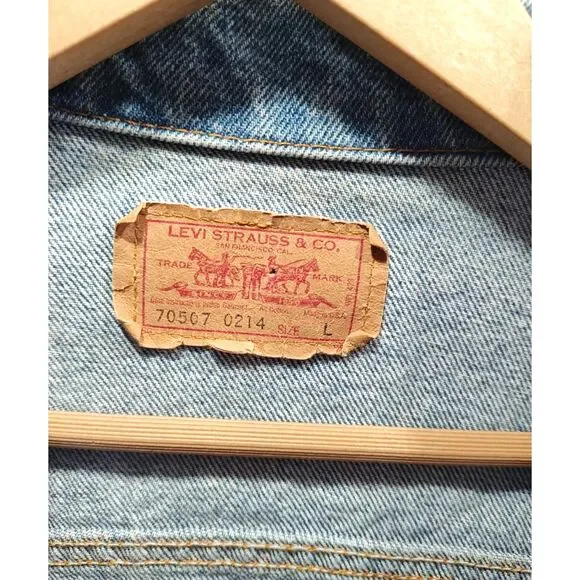 VINTAGE Custom 80s LEVI'S Patches DENIM Jean TRUCKER JACKET Harley MADE IN USA - Picture 6 of 7